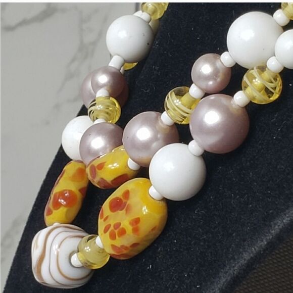 VINTAGE ARTISAN Glass & Resin Beaded Double Strand Necklace - Picture 3 of 7